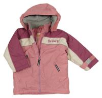 Růžovo-bílá šusťáková zimní bunda s nápisem a kapucí Scout 