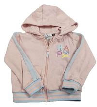 Svetloružová prepínaci mikina s nápisem, pruhmi a kapucňou POCOPIANO