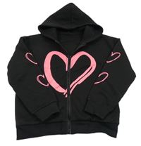 Čierna prepínaci mikina so srdiečkami a kapucňou
