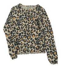 Pudrovo-béžovo-černé leopardí žebrované triko Next