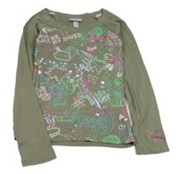 Khaki tričko s obrázkami a nápisom H&M