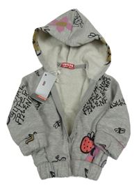 Nové - Sivá prepínaci mikina s nápismi a kapucňou