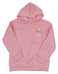 Ružová mikina s nápisom a kapucňou