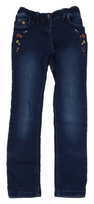 Tmavomodré skinny rifle s kytičkami Topolino