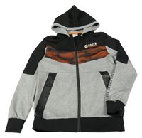 Černo-oranžovo-šedá propínací mikina s nápisem a kapucí Chapter young