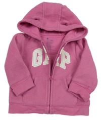 Tmavorůžová fleecová propínací mikina s logem a kapucí GAP