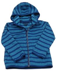 Modrá pruhovaná pletená propínací mikina s kapucí Pocopiano