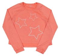 Neónově oranžové žíhané športové crop tričko s hviezdami Yigga