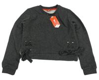 Nové - Tmavosivá mikina s nápisom a šnurovaním L.F.C.