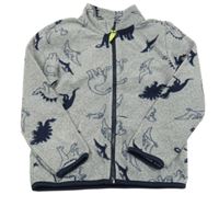 Sivá fleecová prepínaci mikina s dinosaurami kids