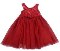 Červené zamatové šaty s tylovou sukní H&M