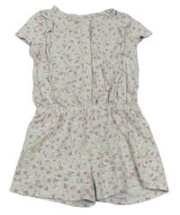 Šedo-barevný květovaný kraťasový overal s volánky Mothercare
