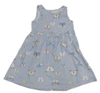 Modro-biele pruhované bavlnené šaty s motýly H&M
