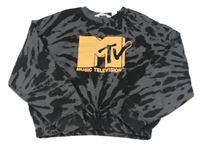 Černo-šedá vzorovaná oversize crop mikina MTV H&M