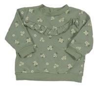 Khaki mikina s kvietkami a volánikmi