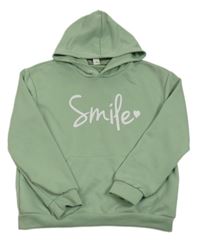 Zelená mikina s nápisom a kapucňou Shein