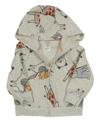 Sivá melírovaná prepínaci mikina so zvieratkami a kapucňou Carter´s