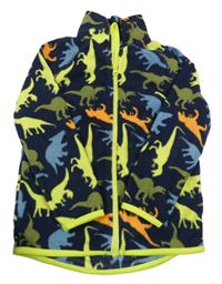 Tmavomodro-limetková fleecová prepínaci mikina s dinosaurami