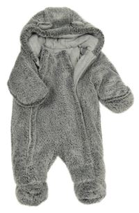 Šedá chlupatá zateplená kombinéza s kapucí George 