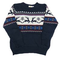 Tmavomodrý svetr se vzorem a soby Kids