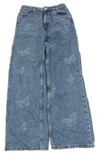 Modré wide leg rifle high waist s motýly Page one young