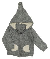 Šedý melírovaný propínací svetr s kapucí H&M
