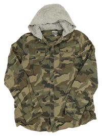 Khaki-béžová army riflová košilová bunda s teplákovou kapucí F&F