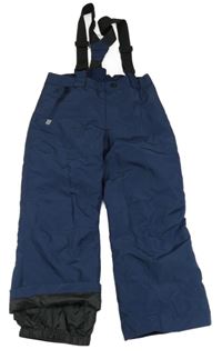 Tmavomodré šusťákové oteplovačky s odepínací kšandami Lupilu