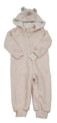 Nová - Světlerůžová chlupatá kombinéza s kapucí - jednorožex Primark