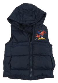 Tmavomodrá šušťáková prošívná zateplená vesta so Spider-manem a kapucňou Marvel
