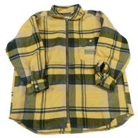 Okrovo-modro-khaki kockovaná flaušová košeľová bunda C&A