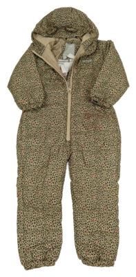 Béžovo-černo-růžová vzorovaná šusťáková funkční zateplená kombinéza s kapucí Regatta