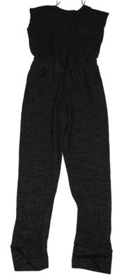 Černo-šedý melírovaný úpletový kalhotový overal s kapsou H&M
