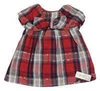 Nové - Červeno-tmavomodro-bílé kostkované šaty s mašlí Dunnes