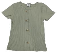 Khaki žebrované crop tričko s knoflíčky Page one young