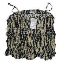 Nové - Béžovo-černý vzorovaný žabičkový halenkový top Primark