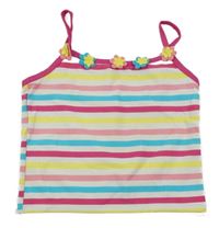 Bílo-barevný pruhovaný plavkový top s kytičkami