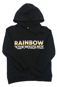 Čierna mikina s nápisy - Rainbow a flitrami a vreckom a kapucňou Bluezoo