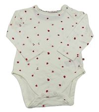 Biele melírované body s třešničkami a jahůdkami a lienkami Mothercare