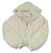 Smetanová kožešinová zateplená crop bunda s kapucí THREADGIRLS