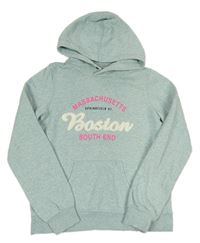 Mentolová melírovaná mikina s nápisy a kapsou a kapucí H&M