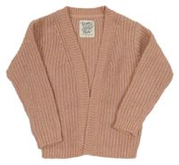 Pudrový melírovaný žebrovaný svetrový cardigan se třpytkami C&A