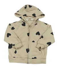 Svetlobéžová prepínaci mikina so srdiečkami a kapucňou H&M