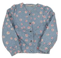 Modrá bodkovaná á prešívaná vyteplená bunda s kvetmi KIDS ONLY