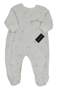 Nové - bílý sametový overal s duhami a obláčky a nápisem St. Bernard