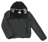 Tmavošedo-čierna huňato/šusťáková podšitá bunda s kapucňou M&Co