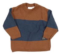 Medovo-tmavomodrý melírovaný svetr s nášivkou ZARA