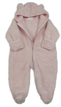 Svetloružová huňatá kombinéza s kapucňou s uškami Ergee