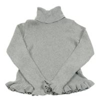 Sivý melírovaný rebrovaný svetrový crop rolák s volánikmi Matalan