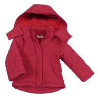 Malinová šušťáková prechodná bunda s prešívanými kvietkami a kapucňou